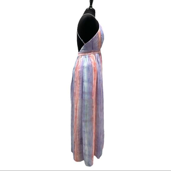 Ever After Pastel Watercolor Deep V-Neck Sheer Tulle Maxi Dress Sz S - Picture 6 of 16
